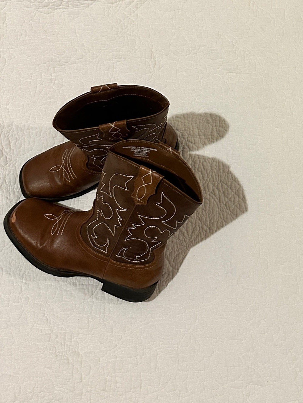 wonder nation Brown Youth Western Pull-On Boots with White Stitching